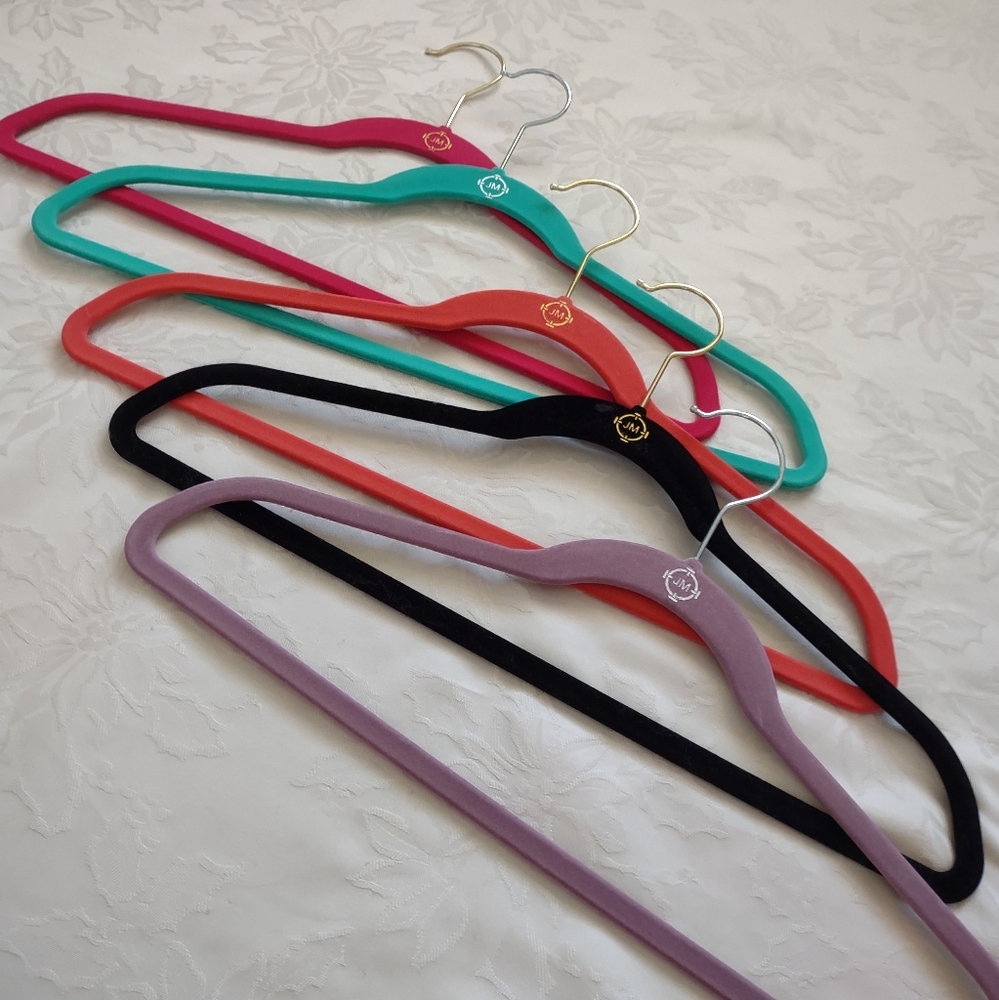Joy Mangano 5 Velvety Hangers Multi Color Black Orange Pink Green Purple